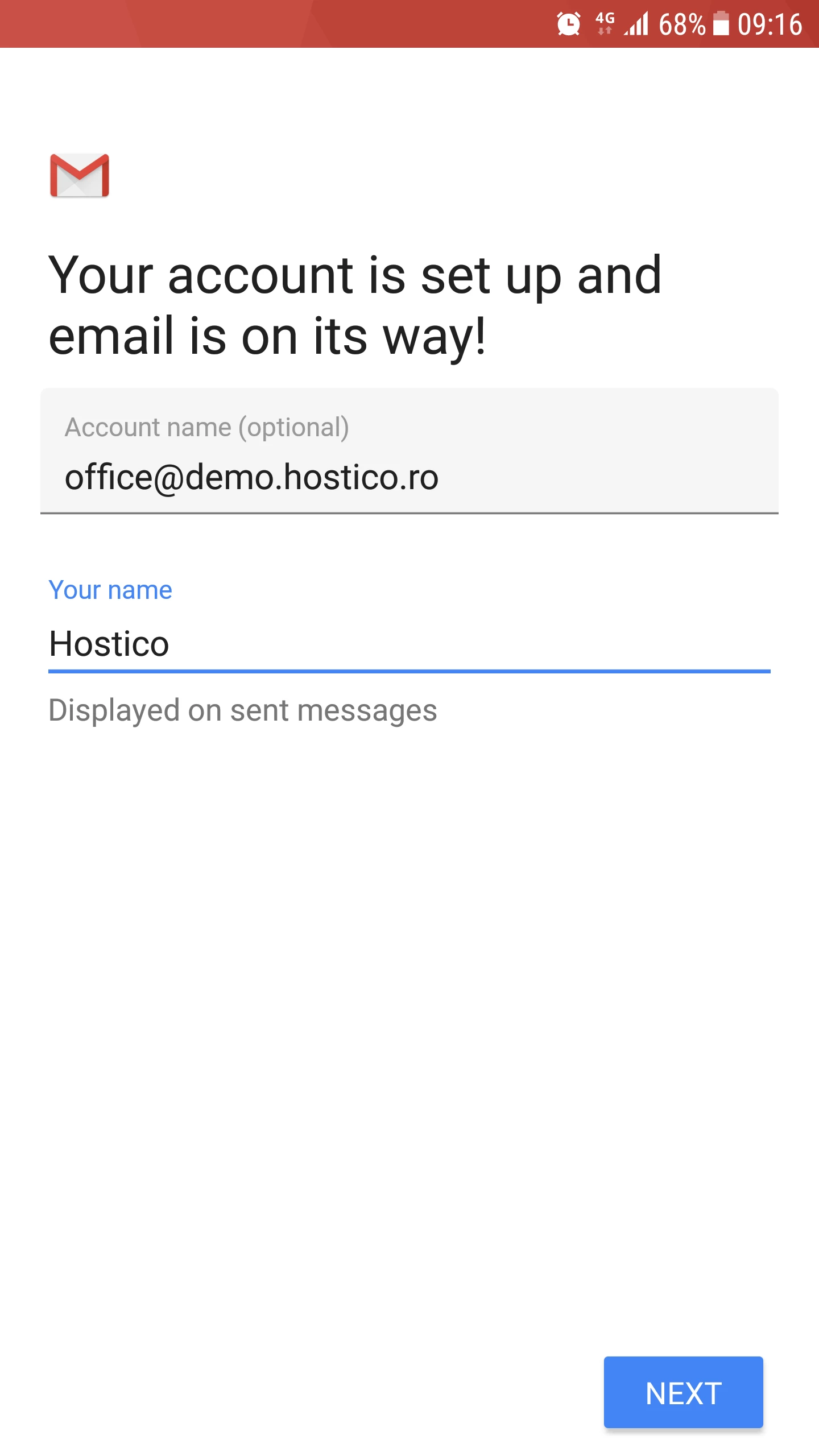 Su cuenta está configurada para correo electrónico