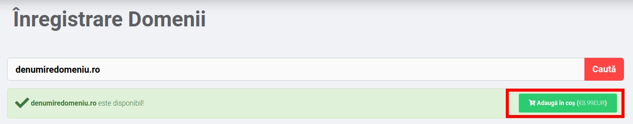 Adăugare domeniu &icirc;n coș