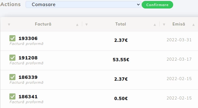 Comasarea facturilor din cont